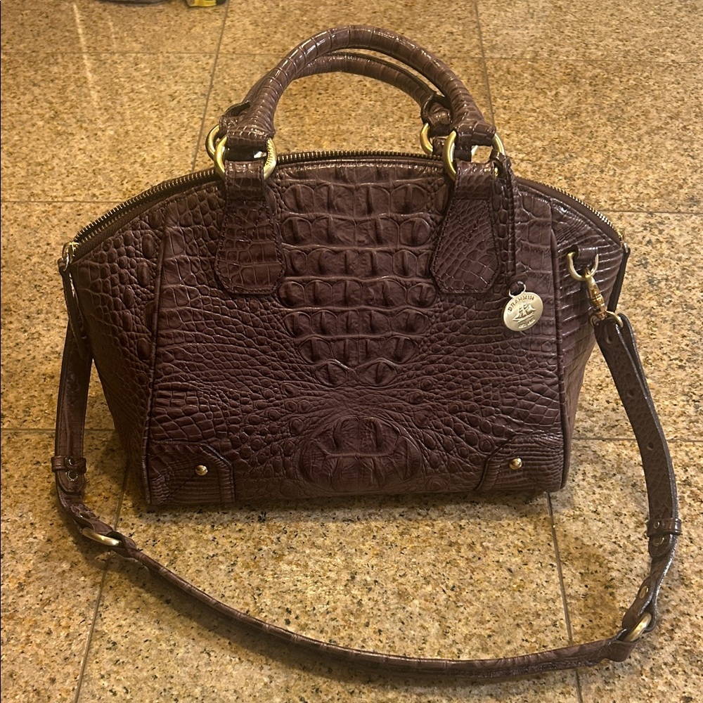 Women's Croc-Embossed Satchel Bag in Dark Brown